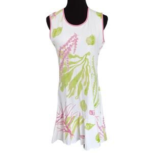 Ana Clare MC Flounce Dress Womens M White Beach Cover Up Coral Ocean Seashell